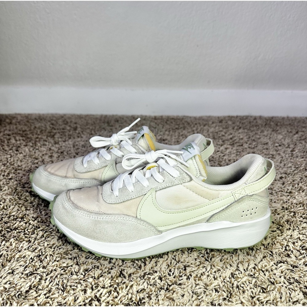 Nike Waffle Debut Women's Sneakers White Sea Glass Oil Green FN7100-100 Size 8